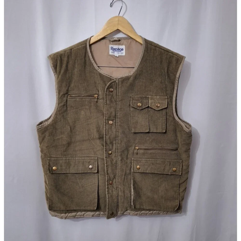 Vintage Repage Men's Corduroy Tactical Utility Vest Sz L Button Pockets Gorpcore